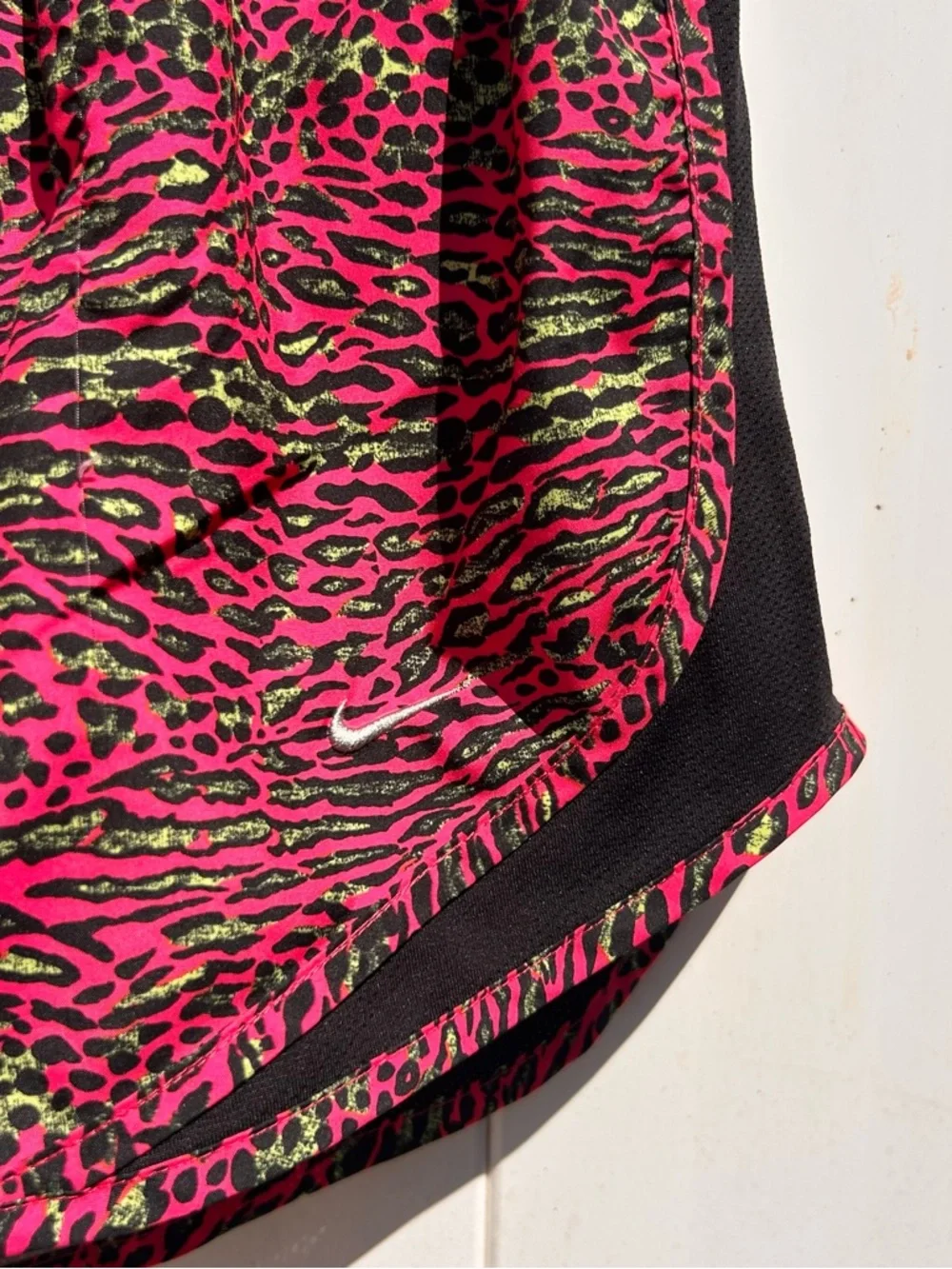 Nike Hot Pink, Black and Neon Green Animal-Print Athletic Shorts | Size Medium